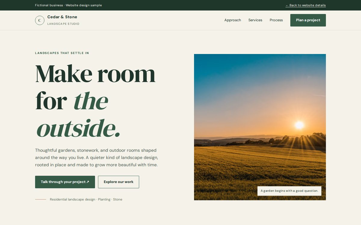 Sample website for a made-up landscaping business