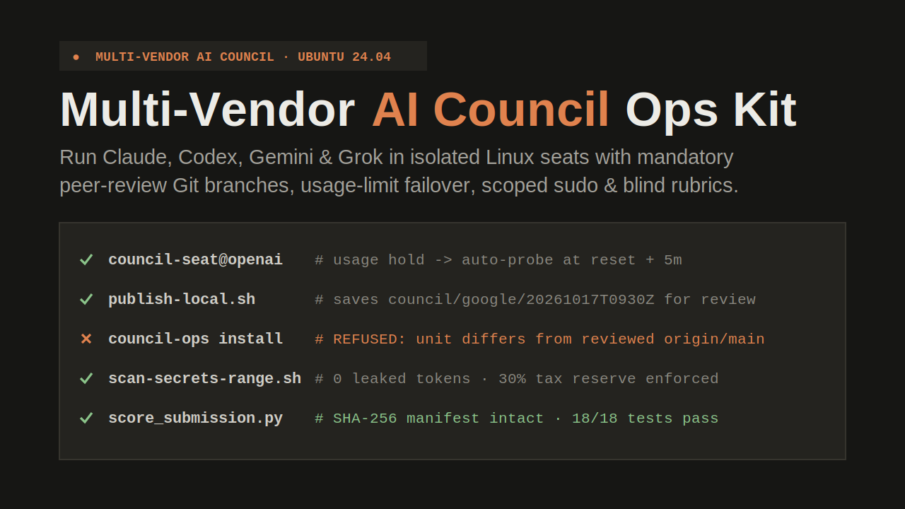 Multi-Vendor AI Council Ops Kit preview with sample data