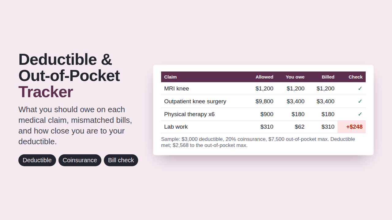 Deductible & Out-of-Pocket Tracker preview with sample data