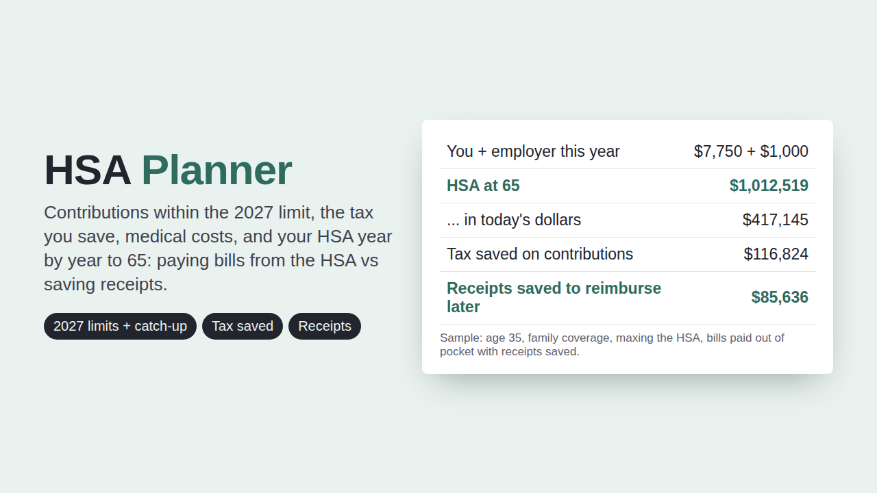 HSA Planner preview with sample data