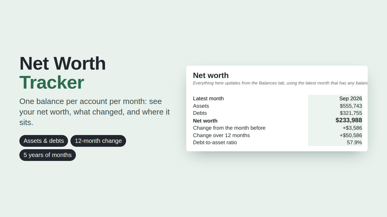 Net Worth Tracker preview with sample data