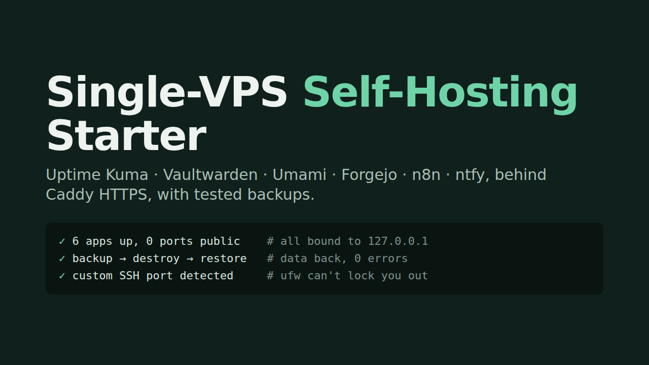Single-VPS Self-Hosting Starter preview with sample data